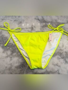 Victoria’s Secret Neon Lime Tie Side Bikini Bottom Adjustable M BNWT
